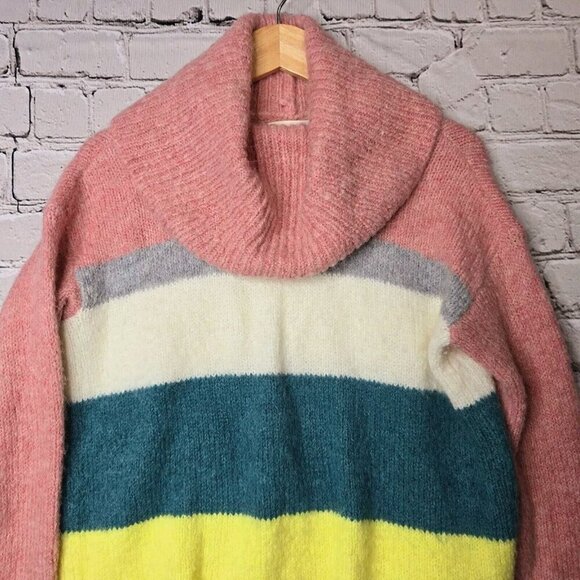 Lou & Grey For Loft Wool Alpaca Blend Soft Wide Stripe Cowl Neck Sweater Size S - Picture 4 of 12